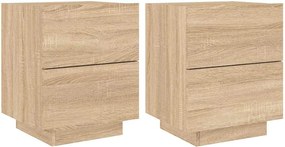 vidaXL Noptiere cu lumini LED, 2 buc., stejar sonoma, lemn prelucrat