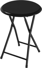 Taburet pliabil pentru living, bucatarie si camping HouseXL™ Black Folding Tobouret, Diametru 30 cm, Design ergonomic, Picioare metalice, Negru