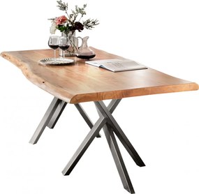 Masa dreptunghiulara cu blat din lemn de salcam Tables &amp; Benches 220 x 100 x 78 cm maro/argintiu
