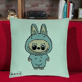 Perna Personalizata Labubu Albastru-Gri Solo, 40x40 cm, Verde Menta, Husa Detasabila, Perna Inclusa, BEKZ®