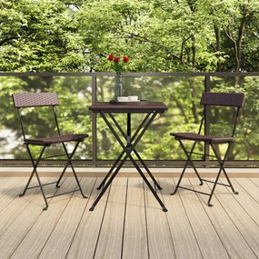 319990 vidaXL Set mobilier bistro pliabil, 3 piese, maro, poliratan