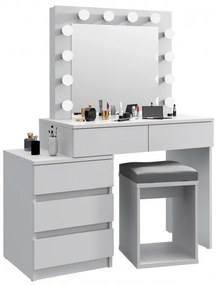 SEA539 - Set Masa toaleta, 112 cm, cosmetica machiaj oglinda masuta vanity, oglinda cu LED-uri cu sau fara scaun - Alb