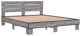 3280140 vidaXL Cadru de pat, gri sonoma, 160x200 cm, lemn prelucrat și metal