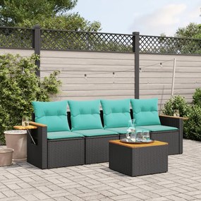 vidaXL Set mobilier de grădină cu perne, 5 piese, negru, poliratan