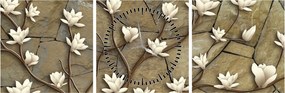 Tablou - Magnolii albe pe zidărie de piatră (cu ceas) (90x30 cm)