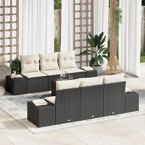 vidaXL Set canapea grădină, 7 piese cu perne, rattan negru și acacia