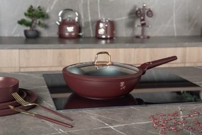 Tigaie wok cu capac Leonardo Collection Berlinger Haus BH 8034, 28 cm, 3.2 litri, antiaderente, strat titan, visiniu mat