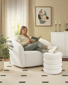 Taburet tapițat CLOUDY cu spațiu de depozitare, Ø43x47 cm, alb SongmicsHome