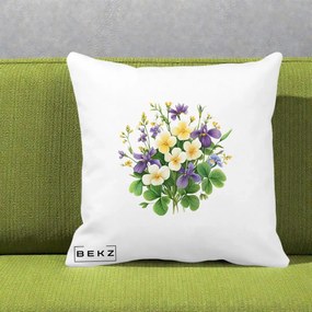 Perna Decorativa Viorele Iris Violet si Trifoi, 40x40 cm, Alba Mata, Husa Detasabila, Perna Inclusa, BEKZ®
