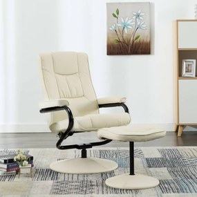 249299 vidaXL Fotoliu TV cu taburet, crem, piele ecologică