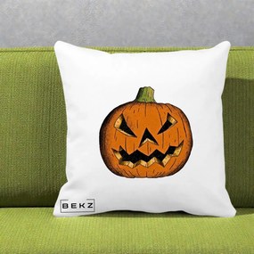 Perna Decorativa Halloween Dovleac Portocaliu Clasic, 40x40 cm, Alba Mata, Husa Detasabila, Perna Inclusa, BEKZ®