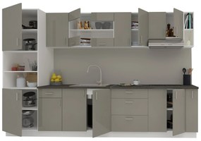 Set Bucatarie Karo V29, Gri Lucios/Alb, MDF, Blat Thermo 28 mm, L 320 cm
