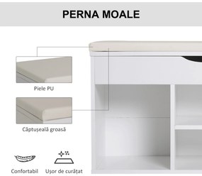 HOMCOM Dulap pentru Pantofi, Bancă cu Scaun Căptușit, Rabatabil, pentru Hol, 80x30x47 cm, Alb | Aosom Romania