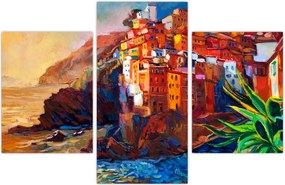 Tablou - Satul de coastă Cinque Terre, Riviera italiană, impresionismul modern (90x60 cm)