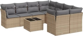 vidaXL Set canapele de grădină, 9 piese, cu perne, bej, poliratan
