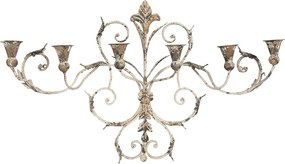 Sfesnic de perete, 6 lumanari, bej, din metal, aspect vintage, 82x15x48 cm