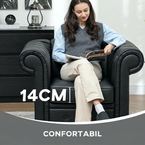 HOMCOM Fotoliu Decorativ Tapițat cu Butoni Decorativi și Picioare din Lemn, 105x86x79 cm, Negru | Aosom Romania