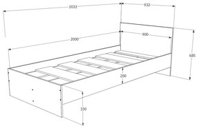 Pat haaus Remi, 200 x 90 cm, saltea spuma inclusa, Ulm Deschis