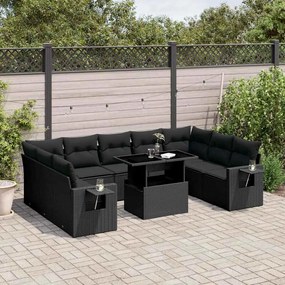 vidaXL Set canapele de grădină cu perne, 10 piese, negru, poliratan