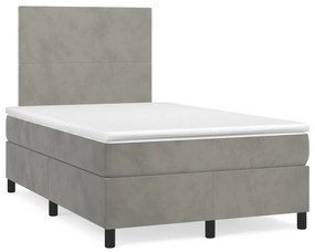 vidaXL Pat box spring cu saltea, gri deschis, 120x190 cm, catifea