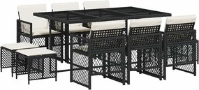 vidaXL Set mobilier de exterior cu perne, 11 piese, negru, poliratan