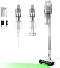 Aspirator vertical Levoit VortexIQ LSV-V221-VEU, 210 W, 0,85 l, 50 min, 3 trepte de putere, Lumina verde la peria NeoSight™, Filtru HEPA cu 5 trepte, Cap rotativ la 180°, Alb/Argintiu