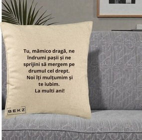 Cadou pentru Mama - Perna Personalizata Mamico Draga Te Iubim La Multi Ani cu Text Negru, 40x40 cm, Bej, Husa Detasabila, Perna Inclusa, BEKZ®
