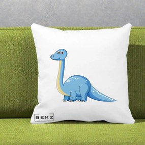 Perna Personalizata Brontosaur Albastru, 40x40 cm, Alba Mata, Husa Detasabila, Perna Inclusa, BEKZ®