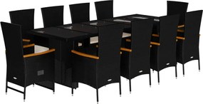 vidaXL Set mobilier de exterior cu perne, 11 piese, negru, poliratan