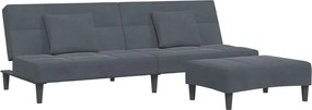 vidaXL Canapea extensibilă cu taburet, 2 locuri, gri închis, catifea