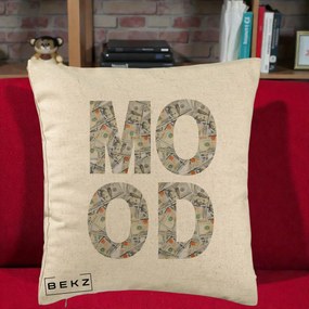 Perna Decorativa MOOD Money Grafic Urban, 40x40 cm, Bej, Husa Detasabila, Perna Inclusa, BEKZ®