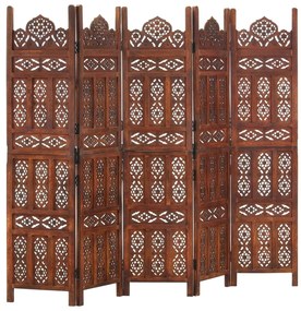 285326 vidaXL Paravan cameră sculptat manual 5 panouri maro 200x165 cm mango