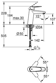 GROHE 23449002 - Baterie pentru lavoar EURODISC COSMOPOLITAN, mărime M, crom