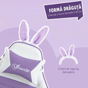 Vinsetto Scaun Gaming cu Urechi de Iepuraș, Suport pentru Picioare, Perne, Reglabil și Reclinabil, Mov | Aosom Romania