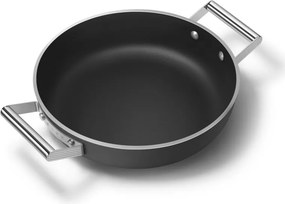 Oală joasă cu capac Smeg DPF2812BLM, 28 cm, 4,3 l, acoperire ceramică antiaderentă, potrivită pentru cuptor până la 250 °C, fără PFAS, compatibilă cu plitele cu inducție, negru