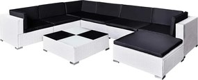 vidaXL Set mobilier de grădină cu perne, 8 piese, alb, poliratan