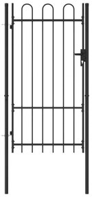 Poarta de gard, o usa, cu varf arcuit, negru, 1 x 1,75 m, otel