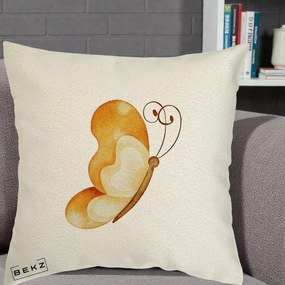 Perna Decorativa Fluture Acuarela Auriu, 40x40 cm, Ecru, Husa Detasabila, Perna Inclusa, BEKZ®