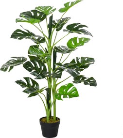 Outsunny Plante artificiale model Monstera cu 21 de frunze în ghiveci de ciment, interior sau exterior, dim. Ø16 x 100H cm | Aosom Romania
