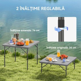 Outsunny Masă de Camping Pliabilă cu 2 Înălțimi Reglabile, 86x86x74 cm, Alb | Aosom Romania