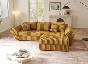 Colțar extensibil dumonde cu ladă de depozitare si sezut confortabil din spuma high-density, Loana Ambience Mustar II 270x185 cm