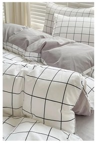 Lenjerie de pat albă/gri din bumbac ranforcé pentru pat de o persoană/extinsă cu cearceaf inclus/cu 3 piese 160x220 cm Checkered – Mila Home