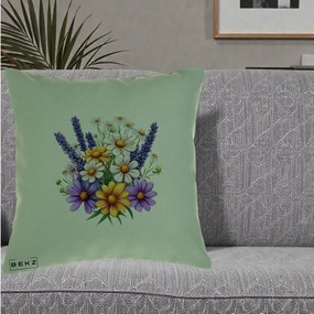 Perna Decorativa Lavanda Musetel si Flori Mov, 40x40 cm, Verde, Husa Detasabila, Perna Inclusa, BEKZ®