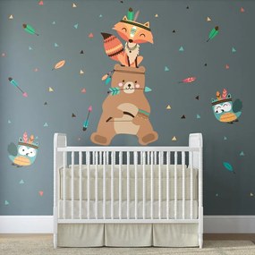 Autocolante de perete pentru camera copiilor Ambiance Bear Indian Happy