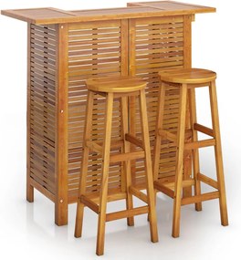 vidaXL Set mobilier de bar de grădină, 3 piese, lemn masiv de acacia