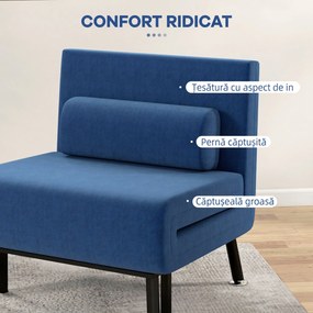 HOMCOM Fotoliu Convertibil în Pat din Fier și Bumbac cu Pernă cu Dungi, 75x70x75 cm, Albastru | Aosom Romania