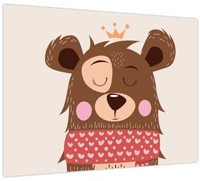 Tablou pe sticlă - Teddy ursuleț cu eșarfă roșie (70x50 cm)
