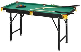 SPORTNOW Masă de Biliard Reglabilă pe Înălțime cu Accesorii, Masă din MDF și Oțel Carom, 140x60x55-75 cm, Verde | Aosom Romania