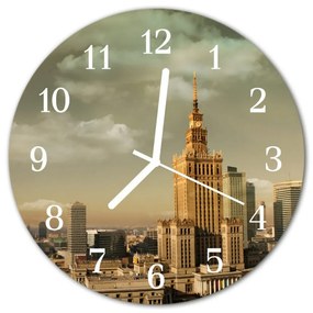 Ceas de perete din sticla rotund Varșovia Oraș Multi-colorat