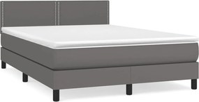 vidaXL Pat box spring cu saltea, gri, 140x190 cm, piele ecologică